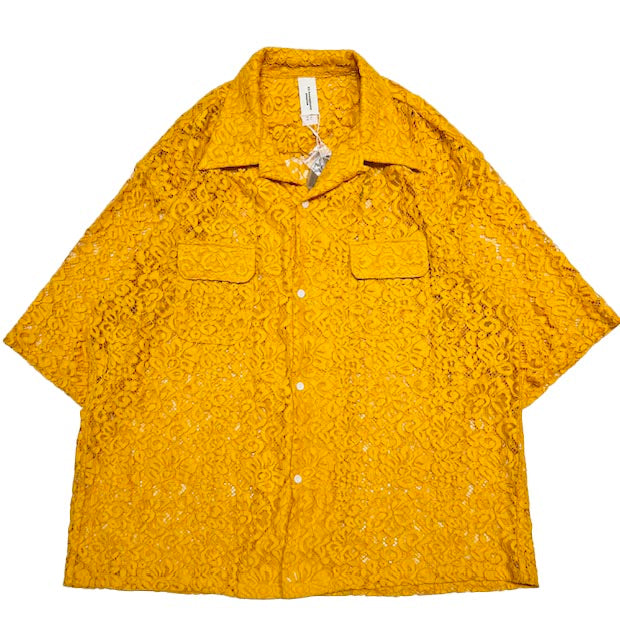 Open Collar Short Sleeve Shirts-Lace Flower