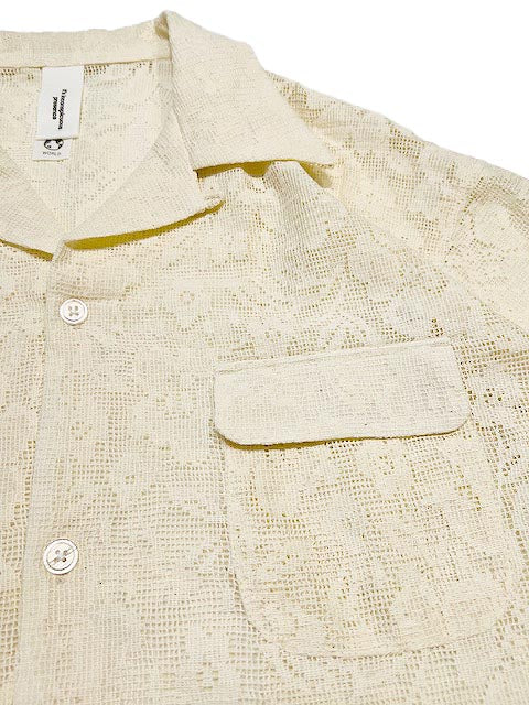 Open Collar Short Sleeve Shirts-Lace Flower