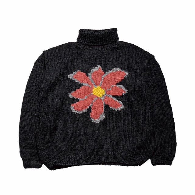 Turtle Neck Knit-Flower Black
