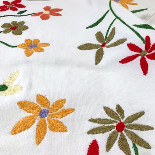 Flower Embroidery Crew Neck Sweat - All Over