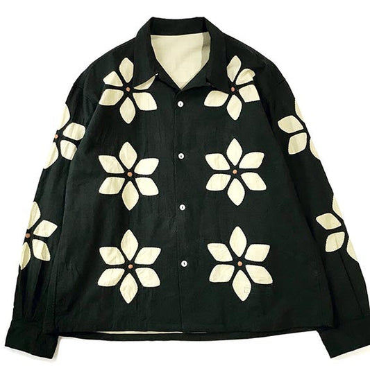 Flower Cut Work Open Collar Shirts