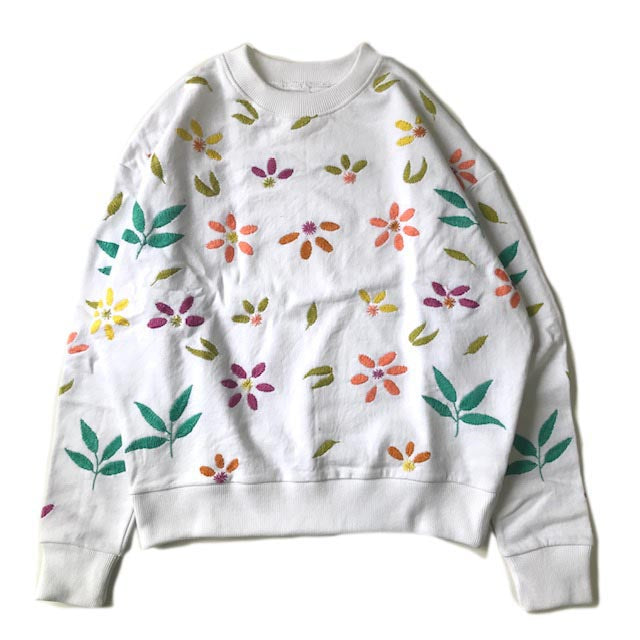 Flower Embroidery Crew Neck Sweat-Pastel