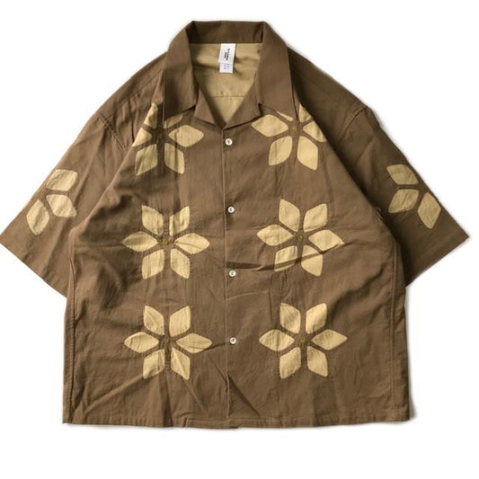 Flower Cut Work Short Sleeve Open Collar Shirts