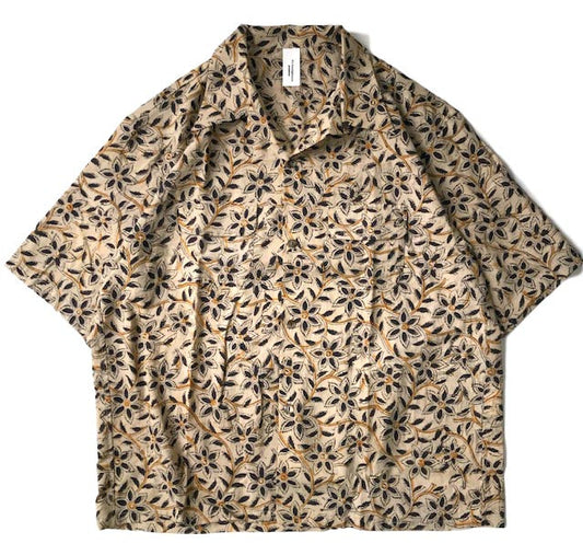 Block Print Open Collar Short Sleeve Shirts