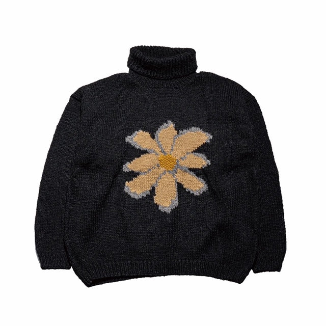 Turtle Neck Knit-Flower Black