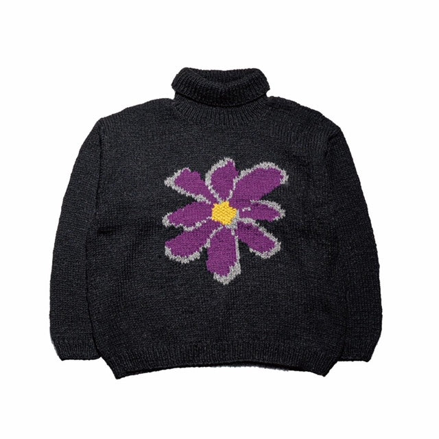 Turtle Neck Knit-Flower Black