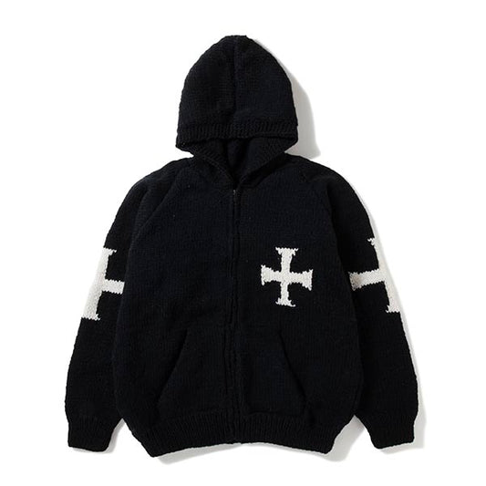 Hooded Zip Knit-Cross