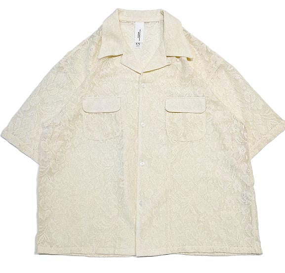 Open Collar Short Sleeve Shirts-Lace Flower