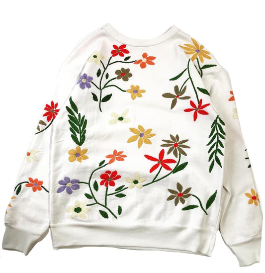 Flower Embroidery Crew Neck Sweat - All Over