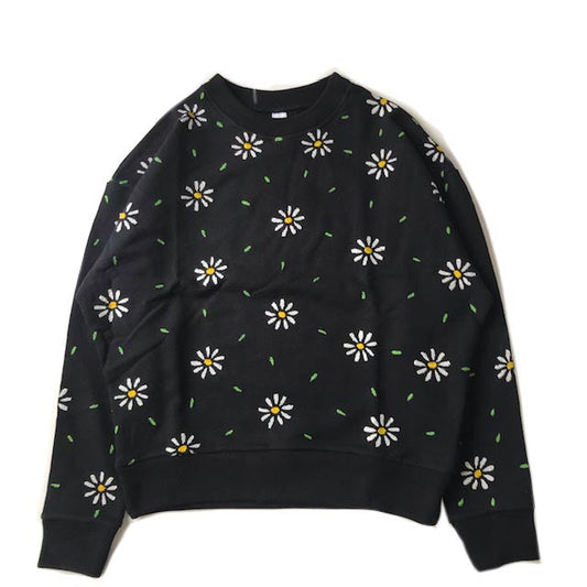 Flower Embroidery Crew Neck Sweat-Small