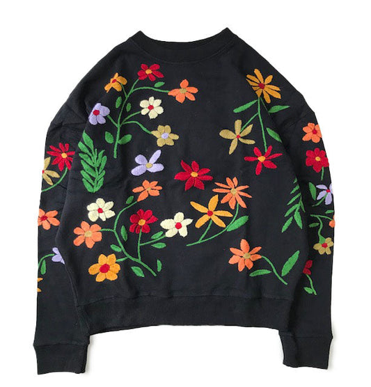 Flower Embroidery Crew Neck Sweat  - All Over