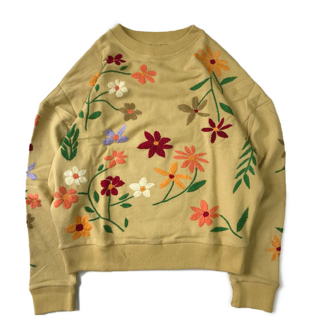 Flower Embroidery Crew Neck Sweat - All Over