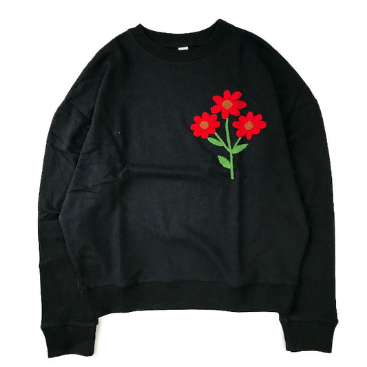 Tree Flower EMB Crew Neck Sweat-Red