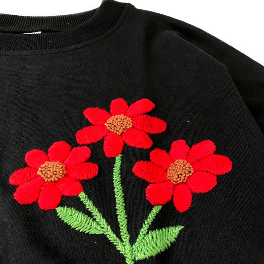 Tree Flower EMB Crew Neck Sweat-Red
