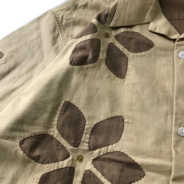 Flower Cut Work Short Sleeve Open Collar Shirts