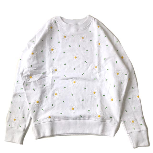 Flower Embroidery Crew Neck Sweat-Small